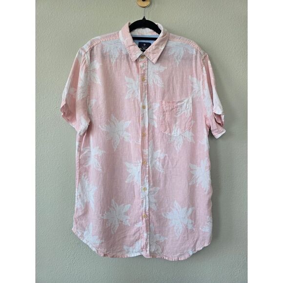 Ben Sherman Other - Ben Sherman Linen Rayon Shirt L Pink White Tropical Button Down Men's Summer